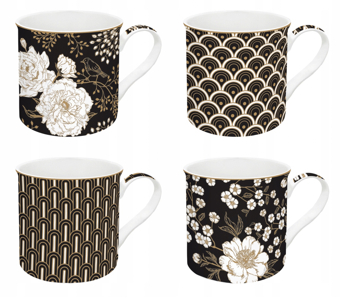 

Kubki porcelanowe do kawy 300 ml 4 szt. czarne