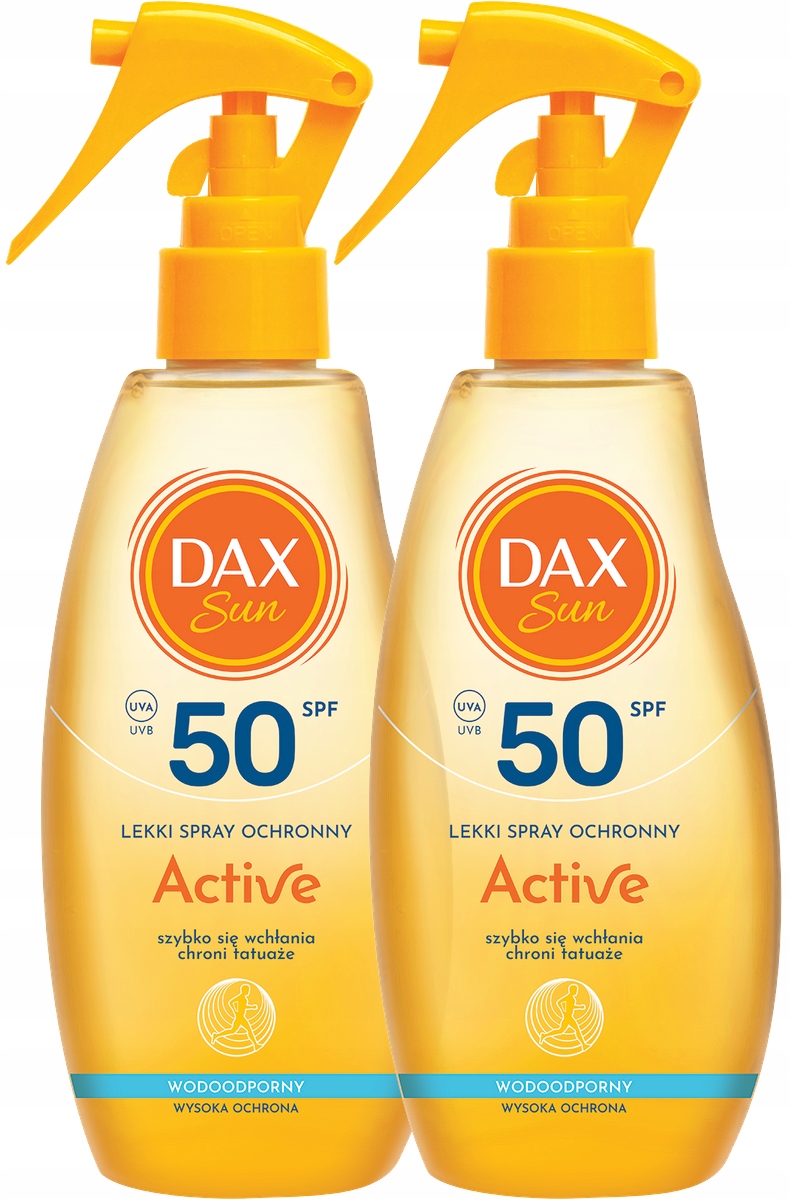 2 kusy Lehký ochranný sprej Active SPF50 200 Ml Dax Sun Nemastná formule