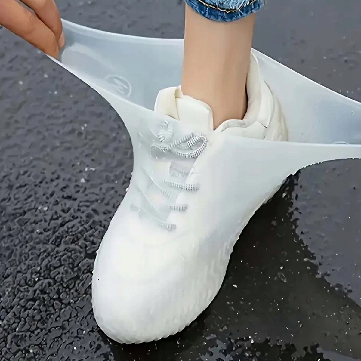 1 sada venkovních latexových holínek do deště Vodotěsný návlek bile