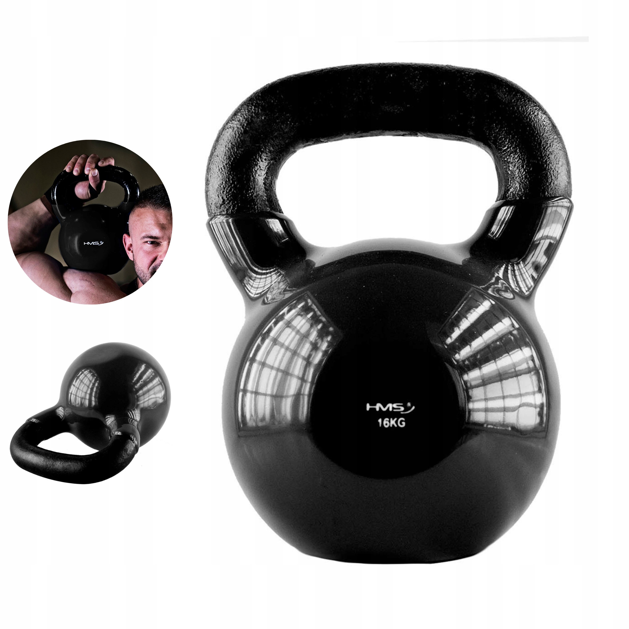 Odważnik kulowy kettlebell 16kg żeliwny powłoka winylowa fitness Hms