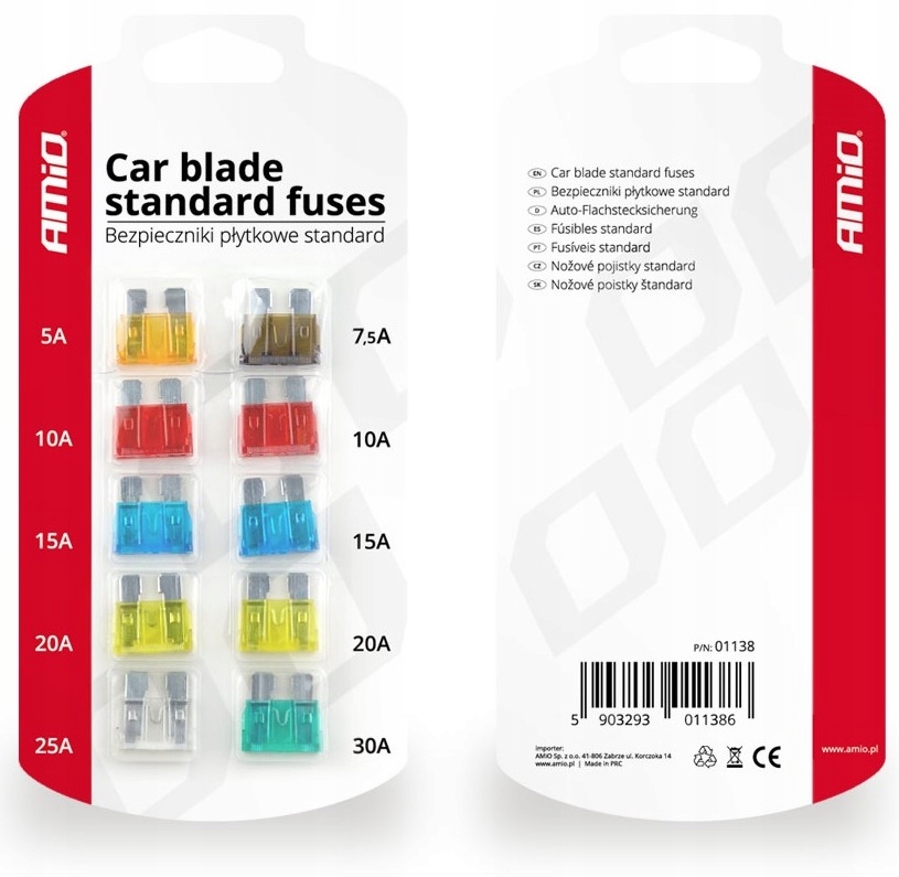 

Bezpieczniki Samochodowe Płytkowe Standard 10 szt.