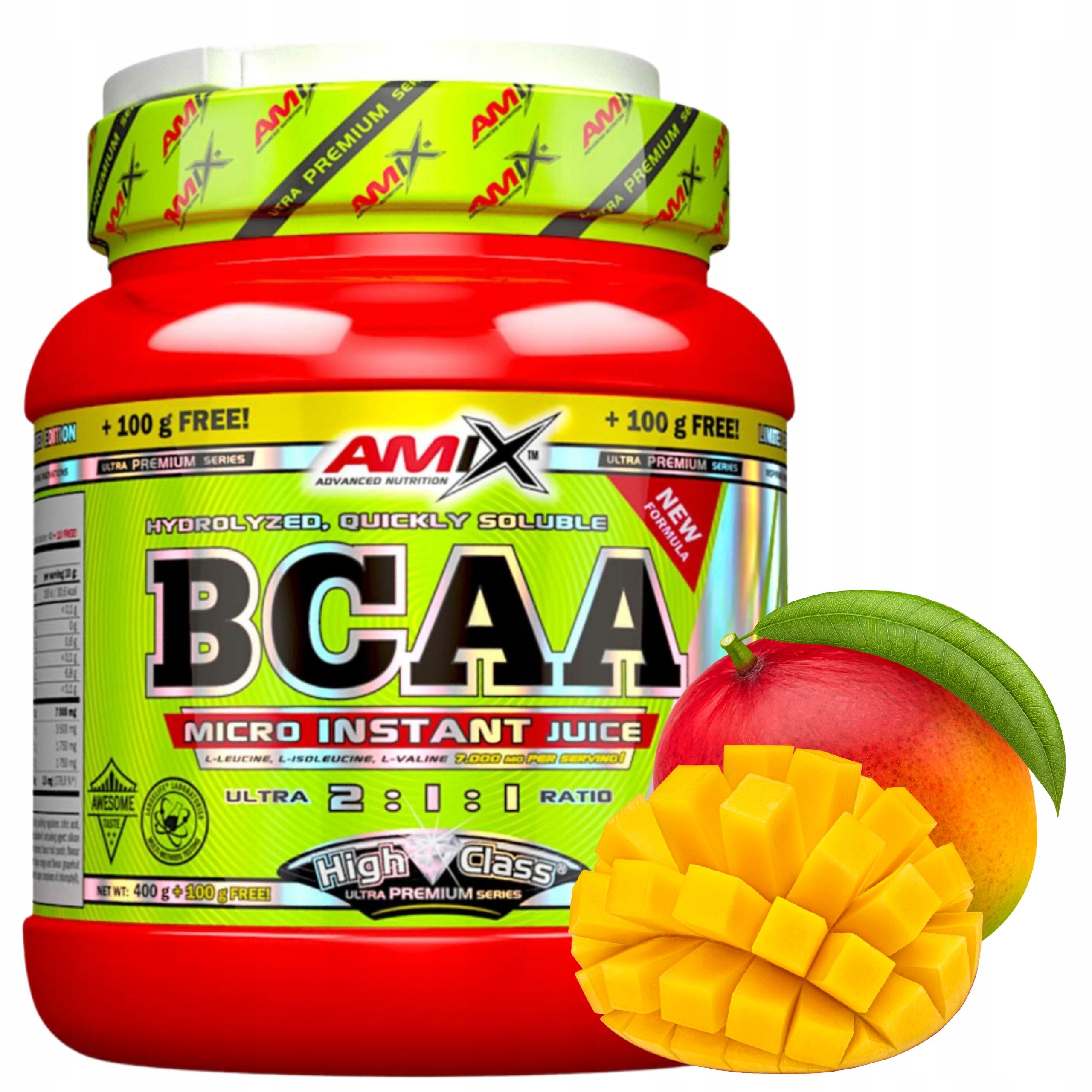 Aminokyseliny na pití Bcaa 2:1:1 Leucin Isoleucin Valina příchuť Mango 500 g