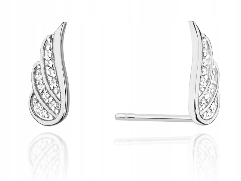 Zlaté náušnice 585 křídla s brilianty 1,30g s diamanty na tyčince 14k