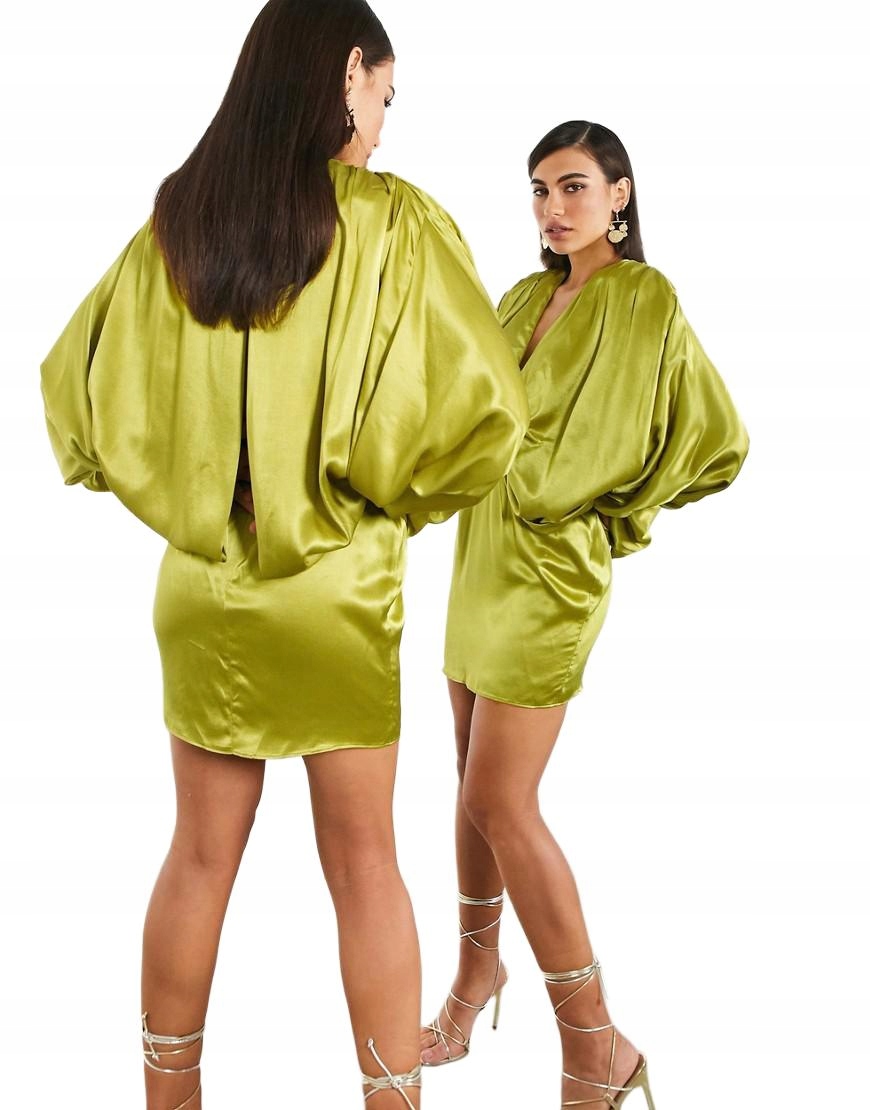 Šaty Mini Zelená Saténová 44 XXL Šm XXL