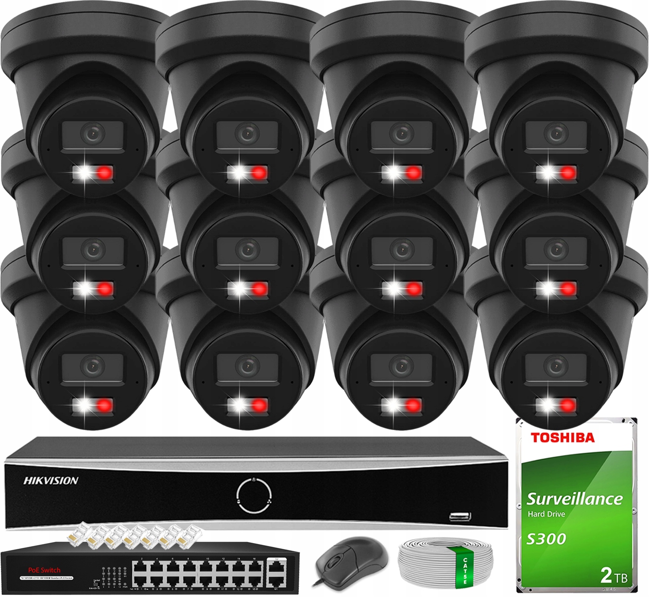 Monitorování 12x Kamera Black 6MPx s AcuSense Hybrid Disk 2TB Hikvision