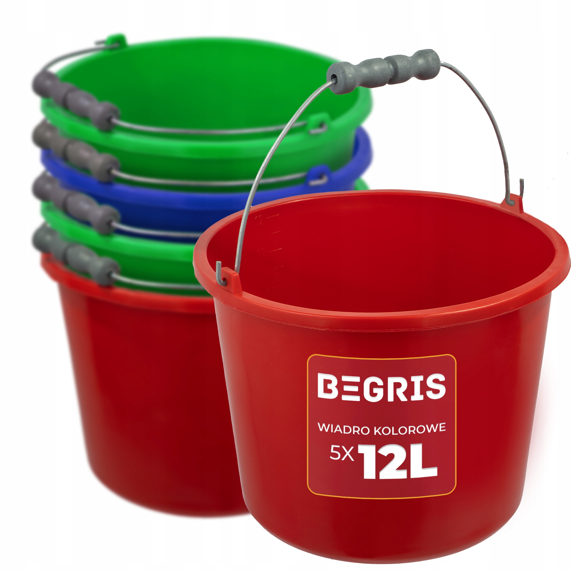 WIADRO BUDOWLANE GOSPODARCZE KOLOROWE 12L WIADERKO WIADRA 5 SZT PLASTIK