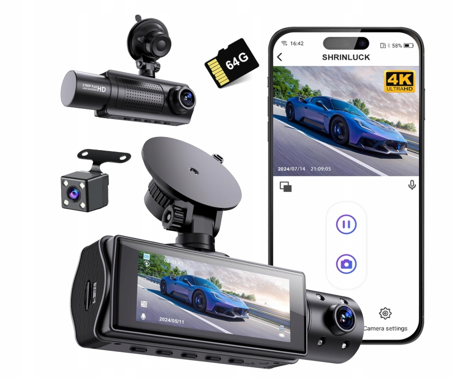 Autokamera Shrinluck X5 4K 3-KANÁLOVÁ Wifi G-sensor (32/AM-29)