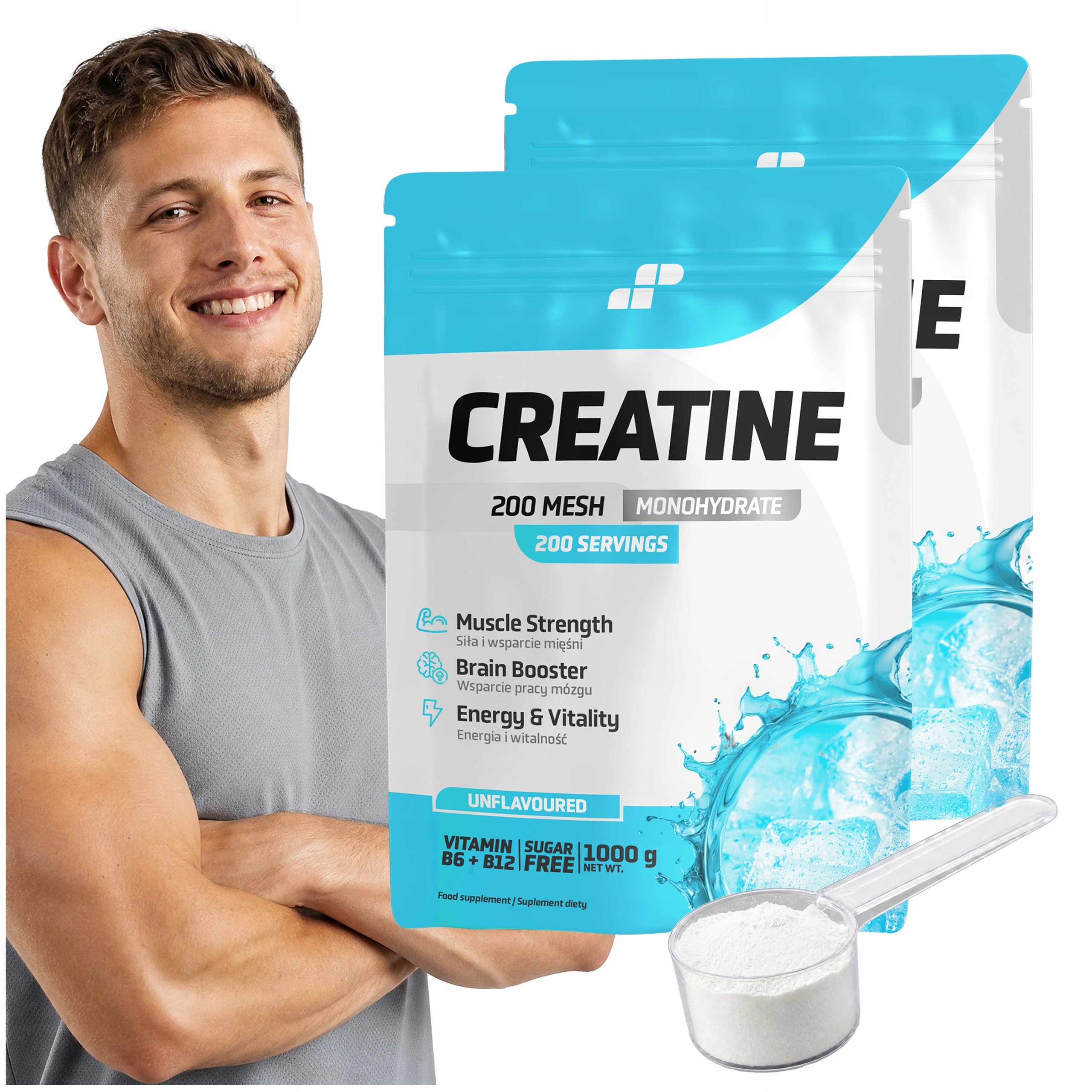 2x Kreatin Monohydrát 1000 g Creatine 200 mesh Přírodní vitamín B Síla Mp