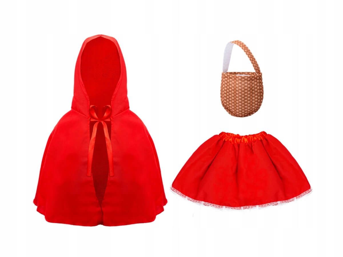 Strój karnawałowy Czerwony Kapturek dla dziewczynki z koszykiem torebką