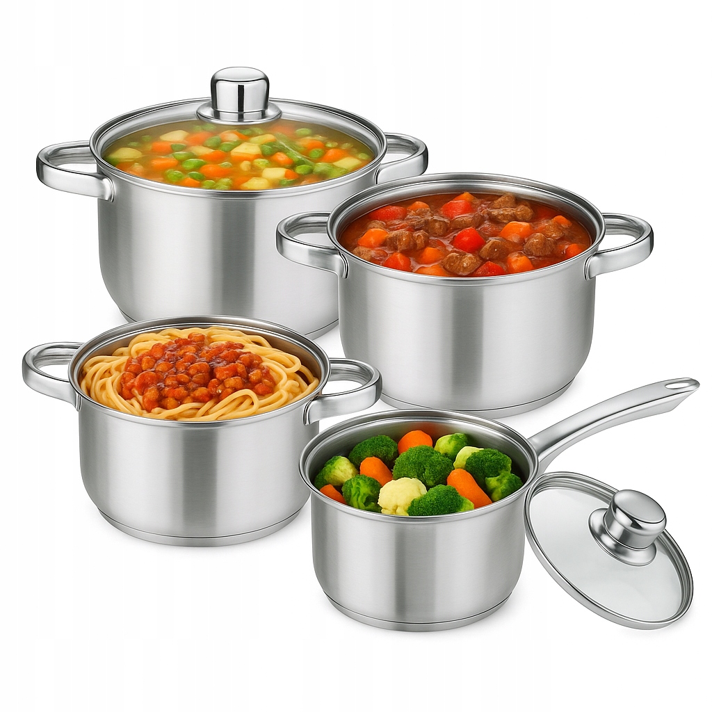 GÁZ INDUKCIÓS EDÉNY SZETT 8 RÉSZES ROZSDAMENTES ACÉL SERPENYŐ SZETT