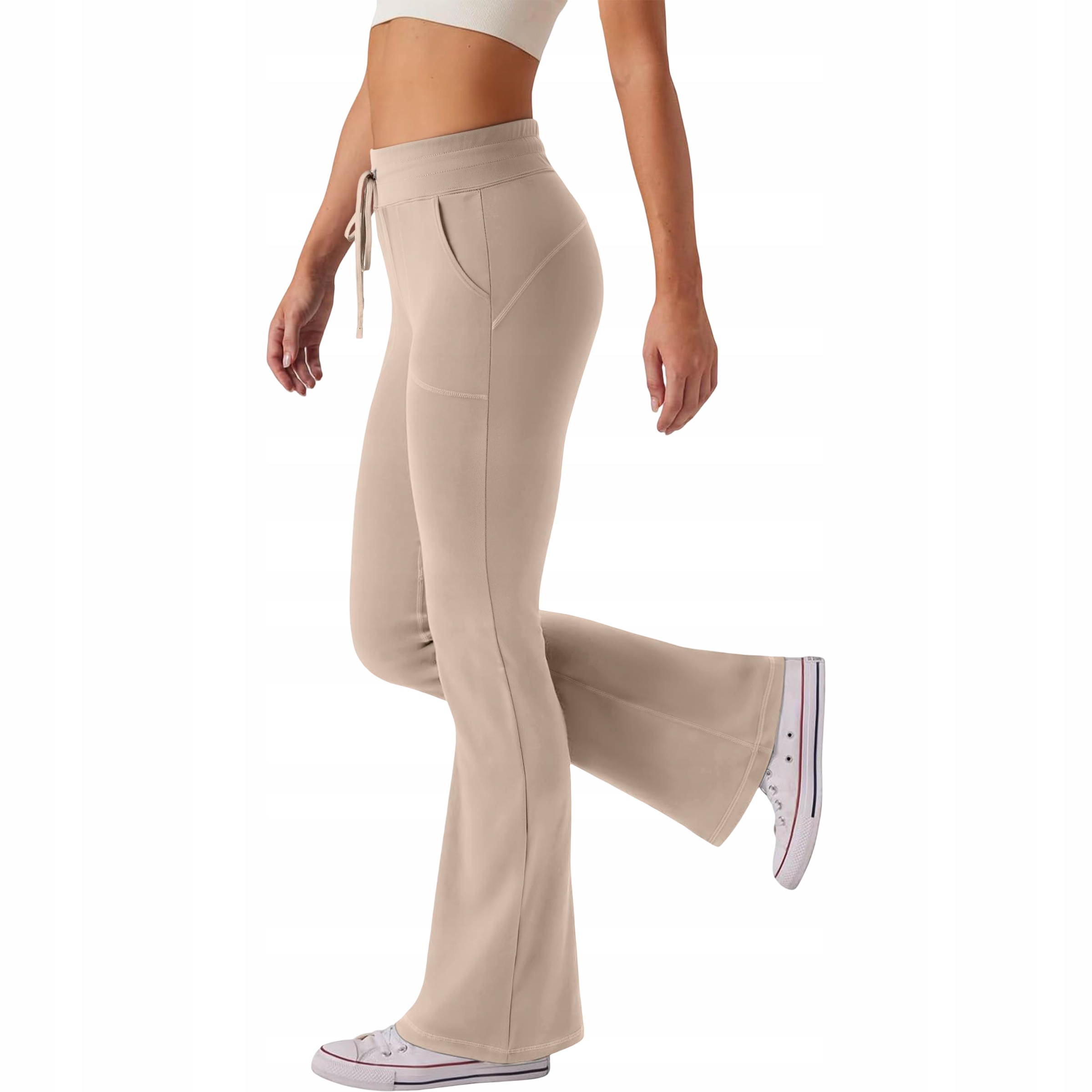 Dámské legíny Zvony Kalhoty na jógu Tréninkové kalhoty Béžová S