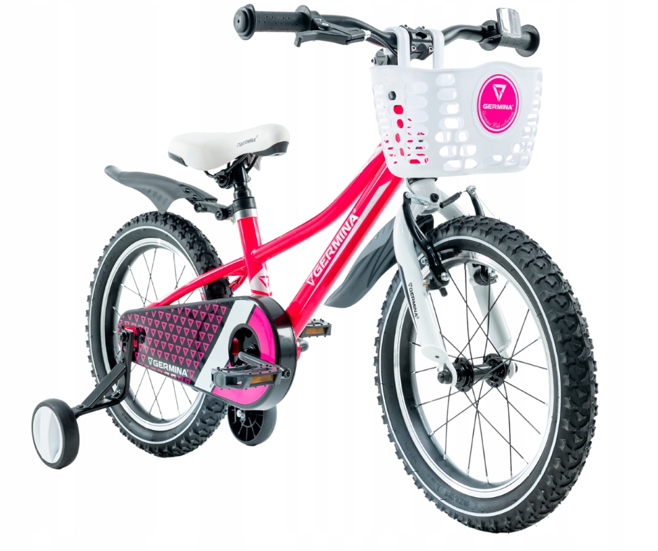 Lekki Rowerek Dziecięcy 16 dla dziewczynki 16 różowy z kółkami bocznymi