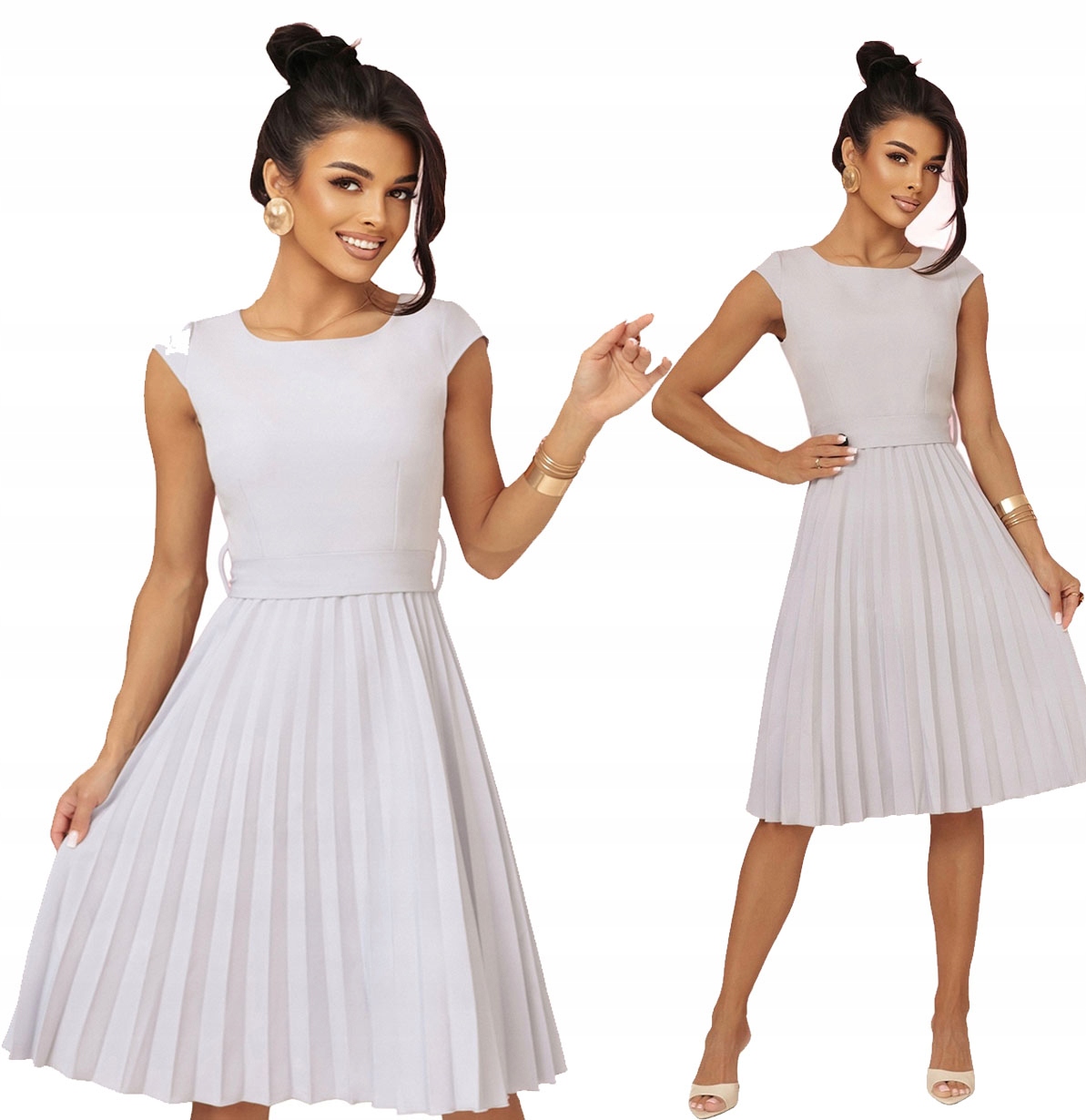 Plisované Šaty MIDI S Mašličkou V Pase Bez Rukávů, Šedá, 2XL