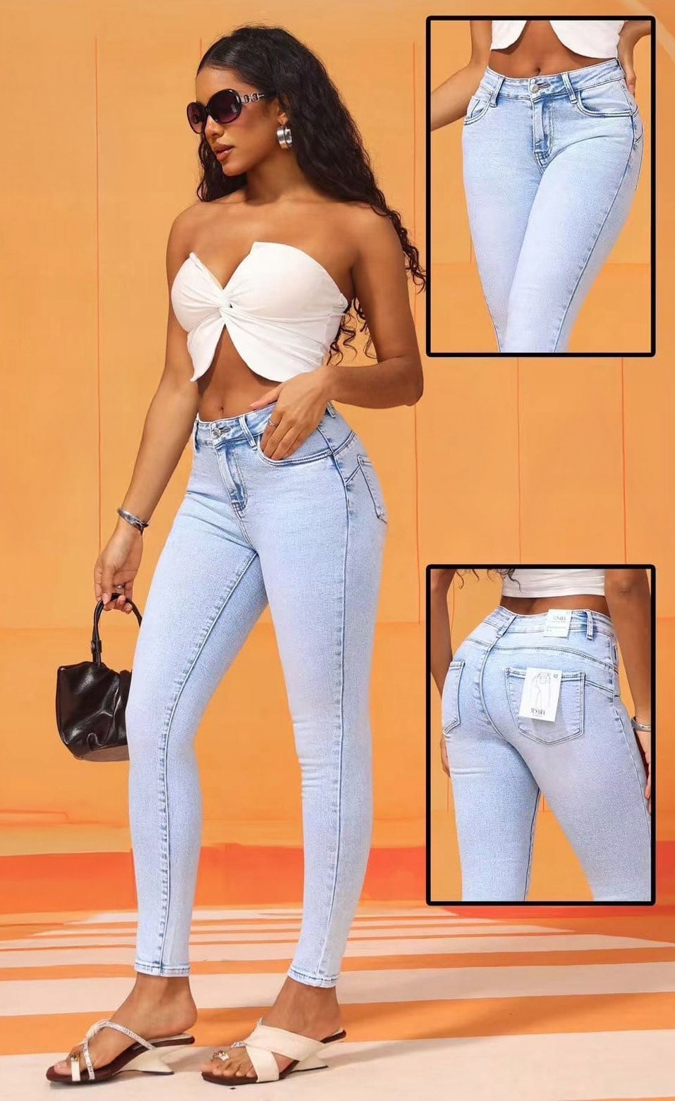 Damskie Spodnie Rurki M. Sara Modelujące Dopasowane Push Up Blue