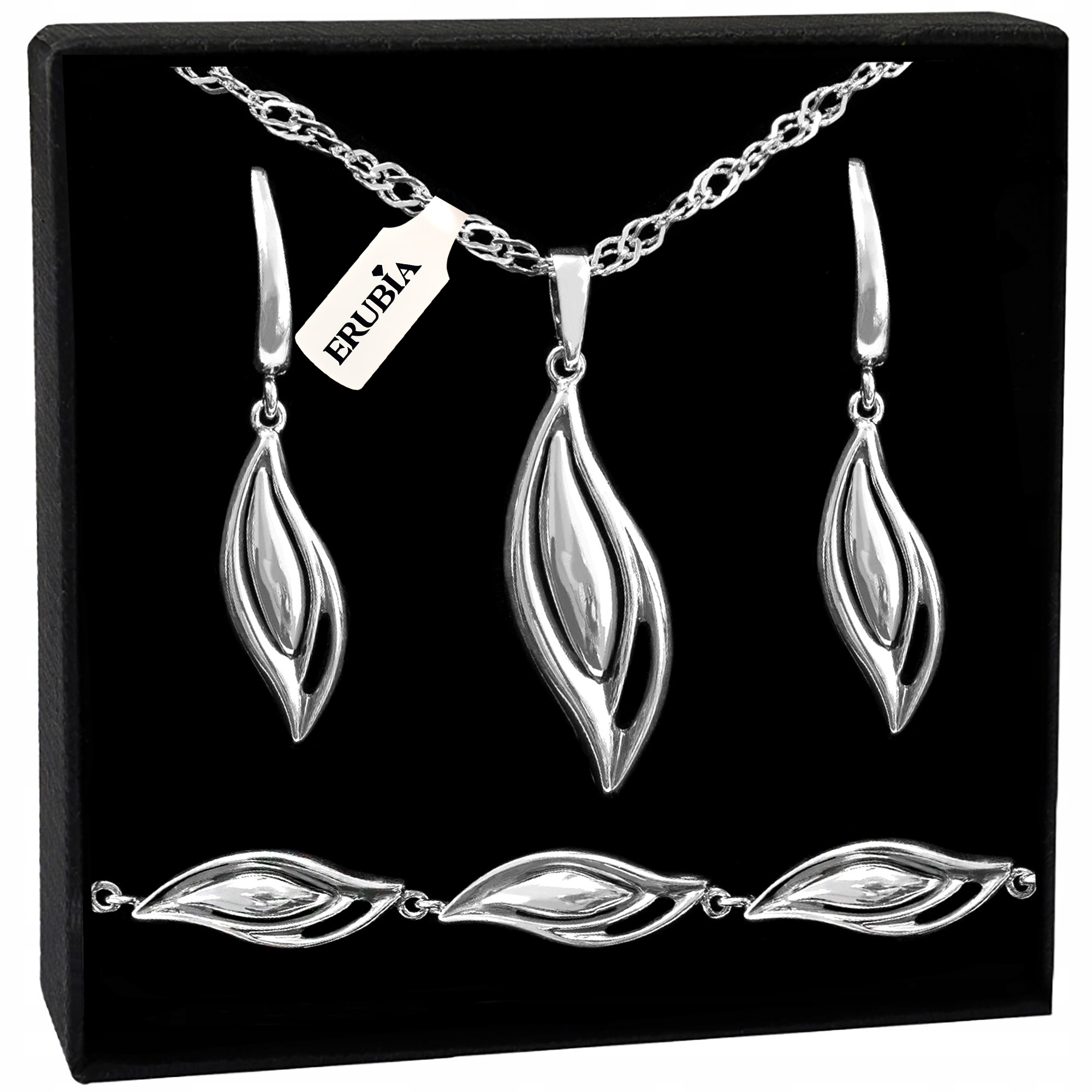 Stříbrný Komplet Šperků Řetízek Přívěsek Slza Ryzost 925 Náušnice 50 CM