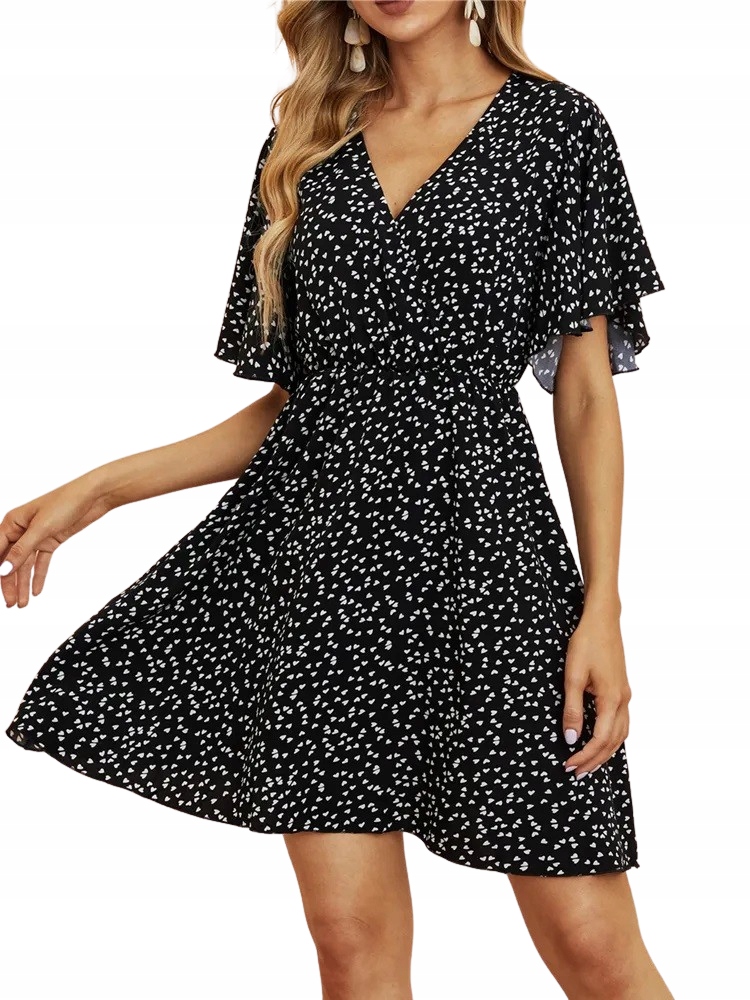 Urocza sukienka rozkloszowana we wzorki Plus Size