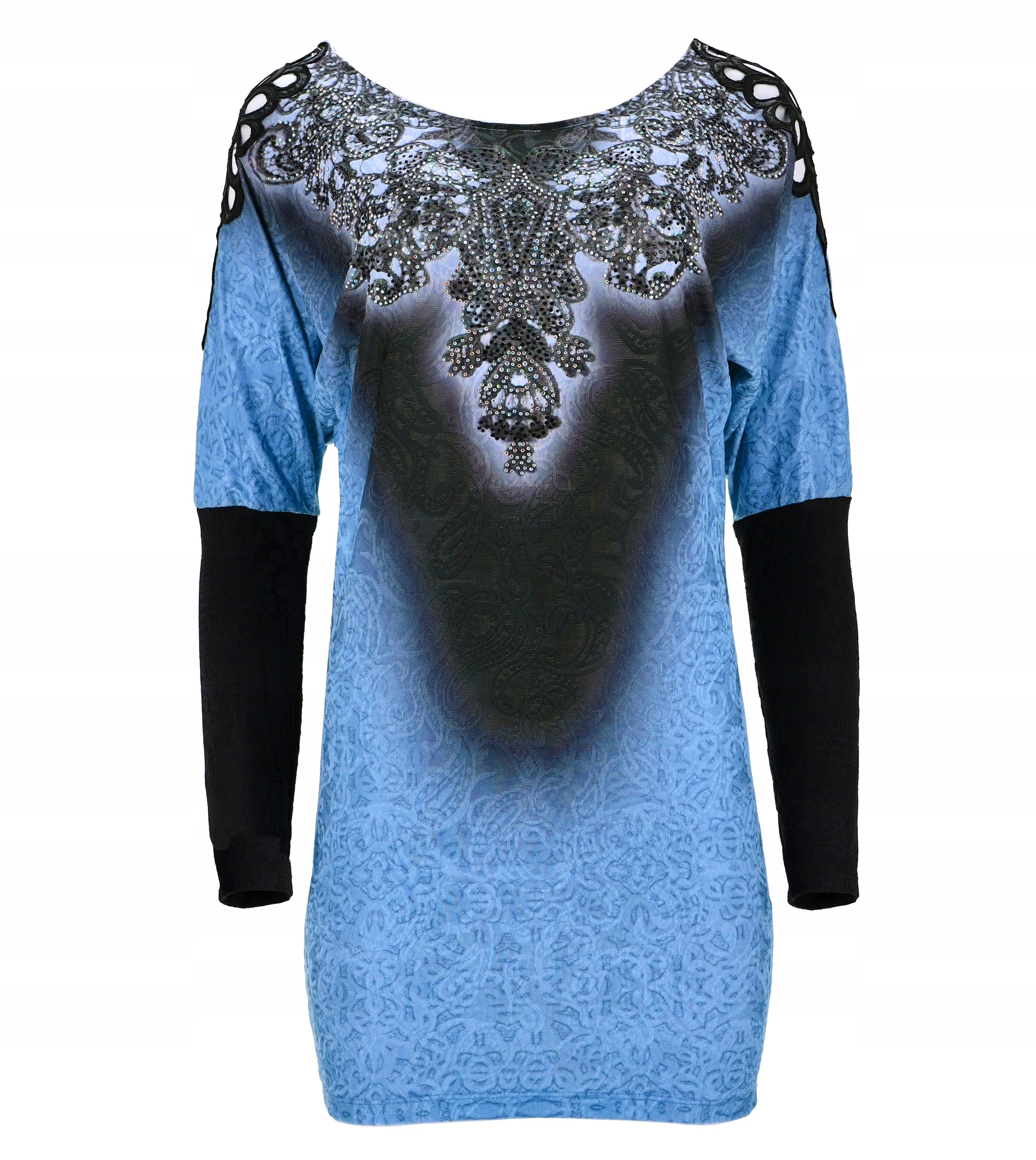 Těsné Šaty Mini Tunika S Dlouhým Rukávem, Výstřih Do V, Modrá M