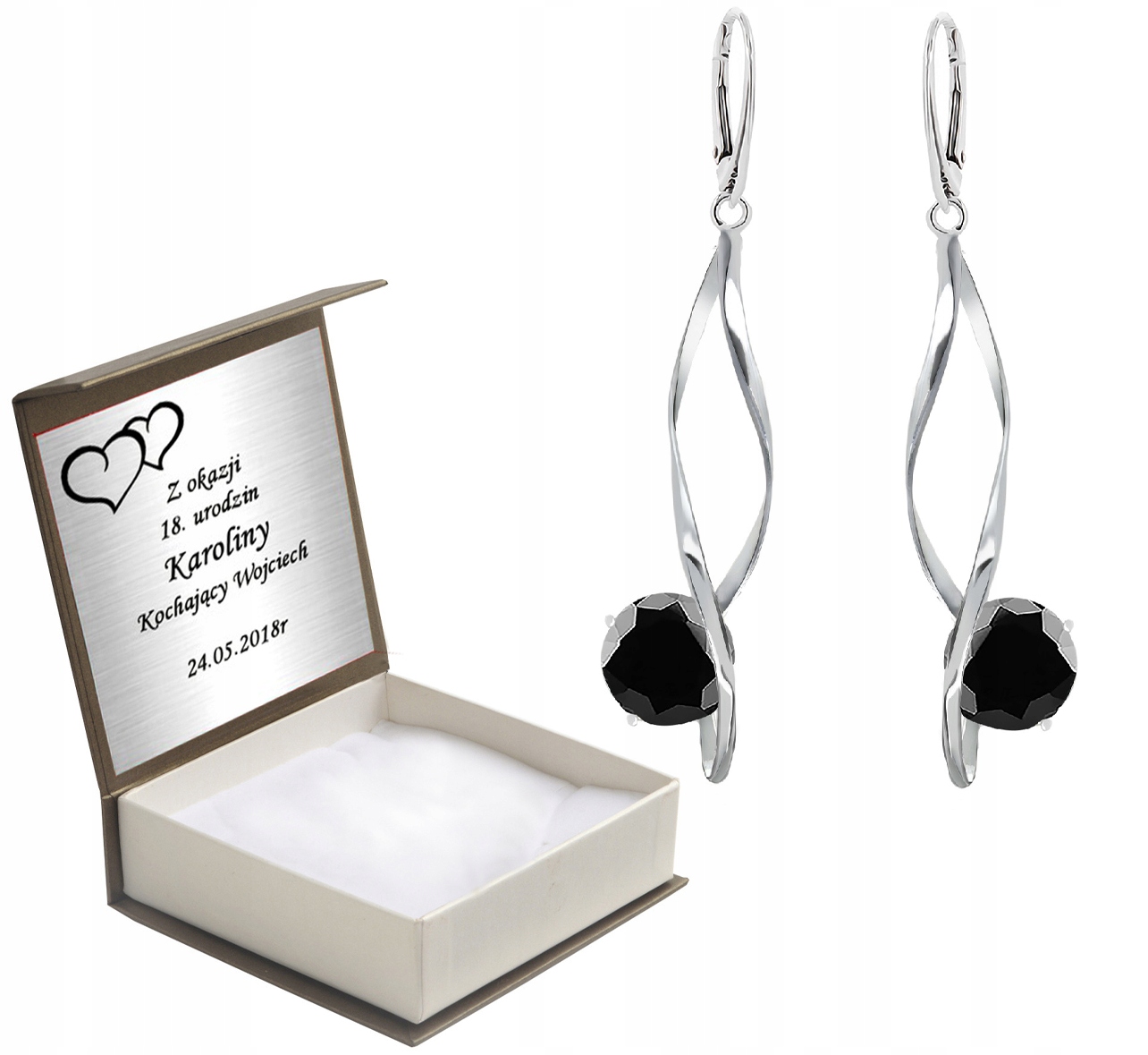 

Długie Kolczyki Z Czarnymi Cyrkoniami 925 + Grawer