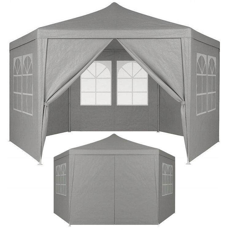 Namiot Ogrodowy Pawilon Handlowy Duże Okna Szary 6 Ścian Stabilny Stelaż