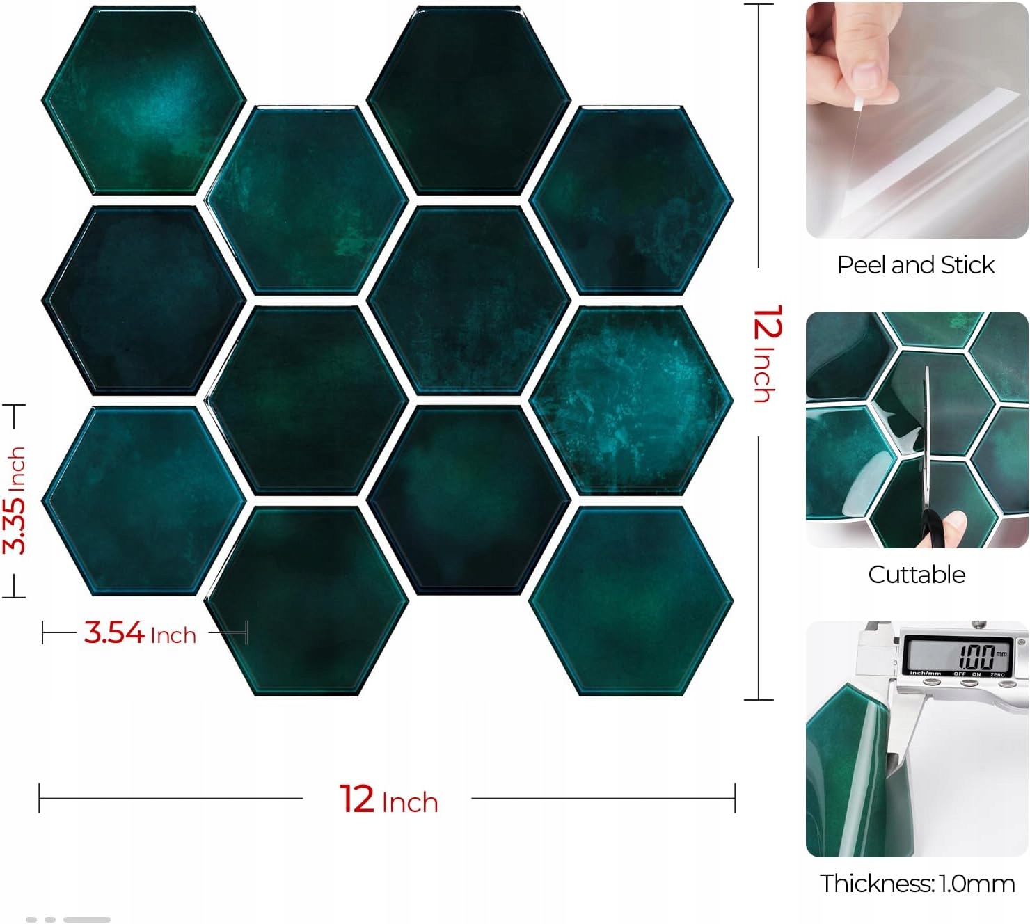 Samolepiace 3D stenové dlaždice Hexagony Zelené 30 × 30 cm 32 ks