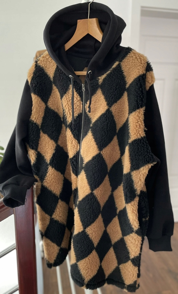 Nádherný originální kabát s kapucí maxi+size Nový vel 54/56