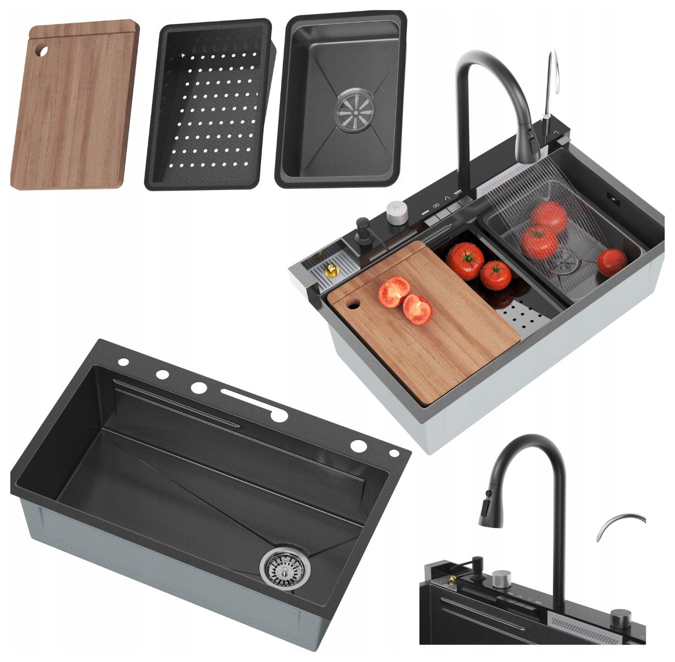 Oceľový drez Gun Grey Komplet Drez s Kaskádovou Batériou Multifunkčný