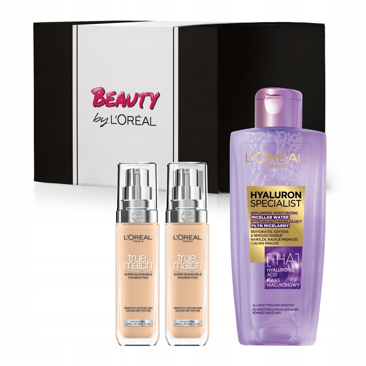 Zestaw L'Oréal True Match Podkład do Twarzy 3.N Hyaluron Płyn Micelarny