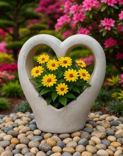 Kvetináč Srdce z architektonického betónu, ozdoba záhrady alebo interiéru