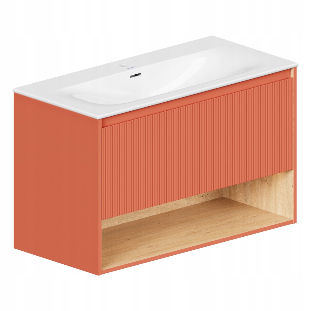 Szafka podumywalkowa morelowy mat 100cm Beldivo umywalka ceramiczna i Led