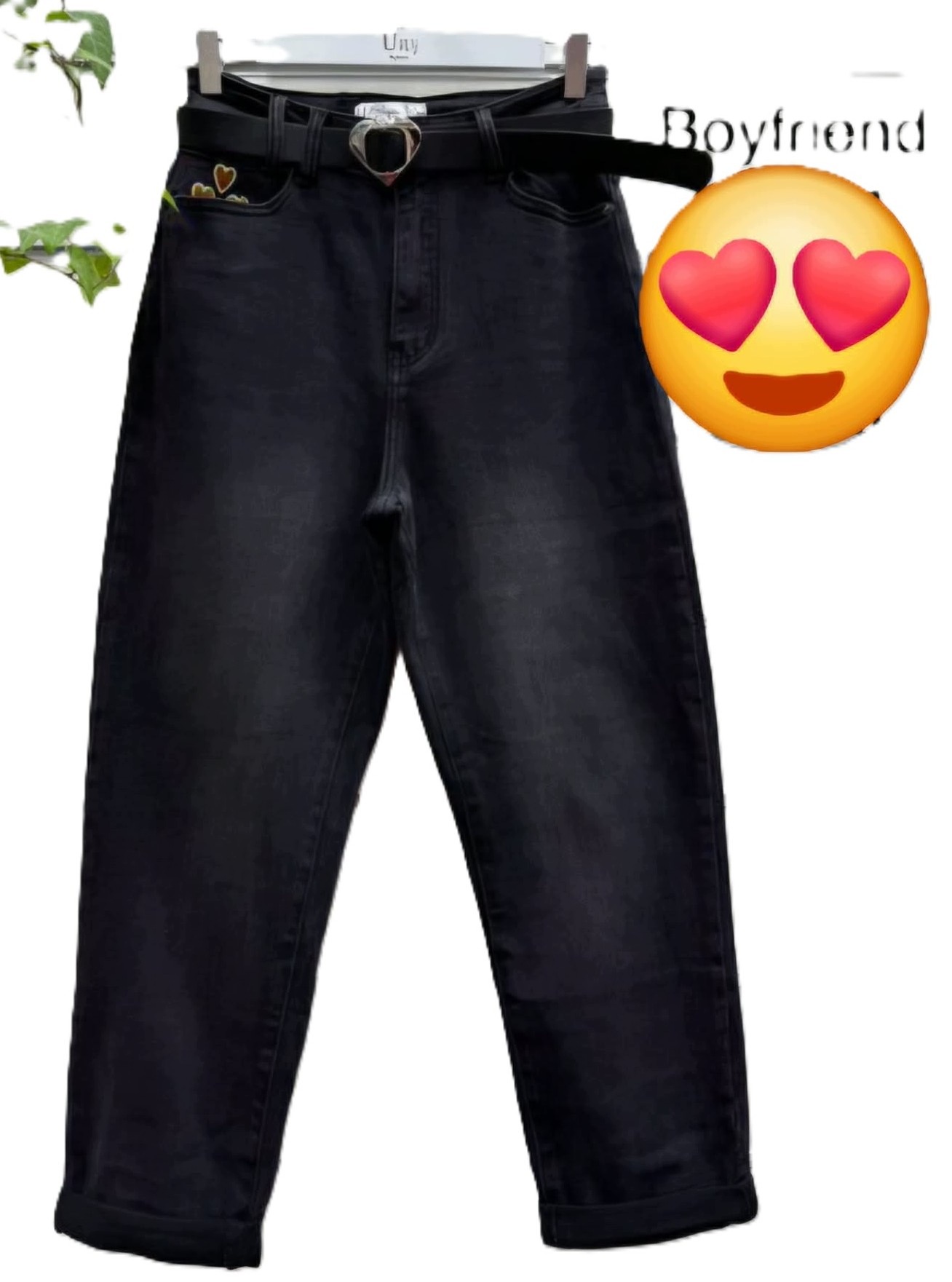 Džínové Kalhoty Boy Friend UiU Vysoký Stav Černé Grafit
