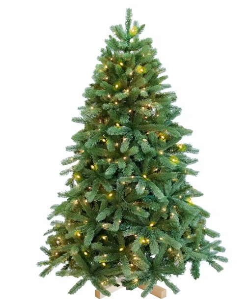 Umelý vianočný stromček ako živý 150 cm s lampou 200 Led Drevený stojan Pe Pvc