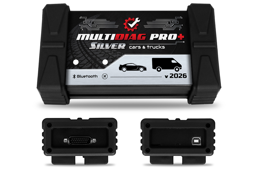 MultiDiag Pro+ Silver universalus OBD diagnostikos testeris su Bluetooth ir 8 adapteriais