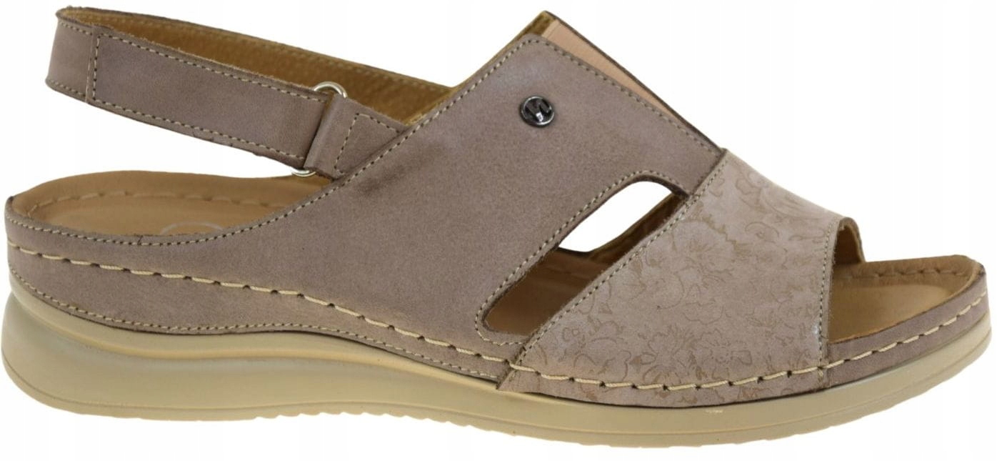 Pohodlné kožené dámské sandály na léto béžové pro každodenní nošení Helios 143 VEL.38