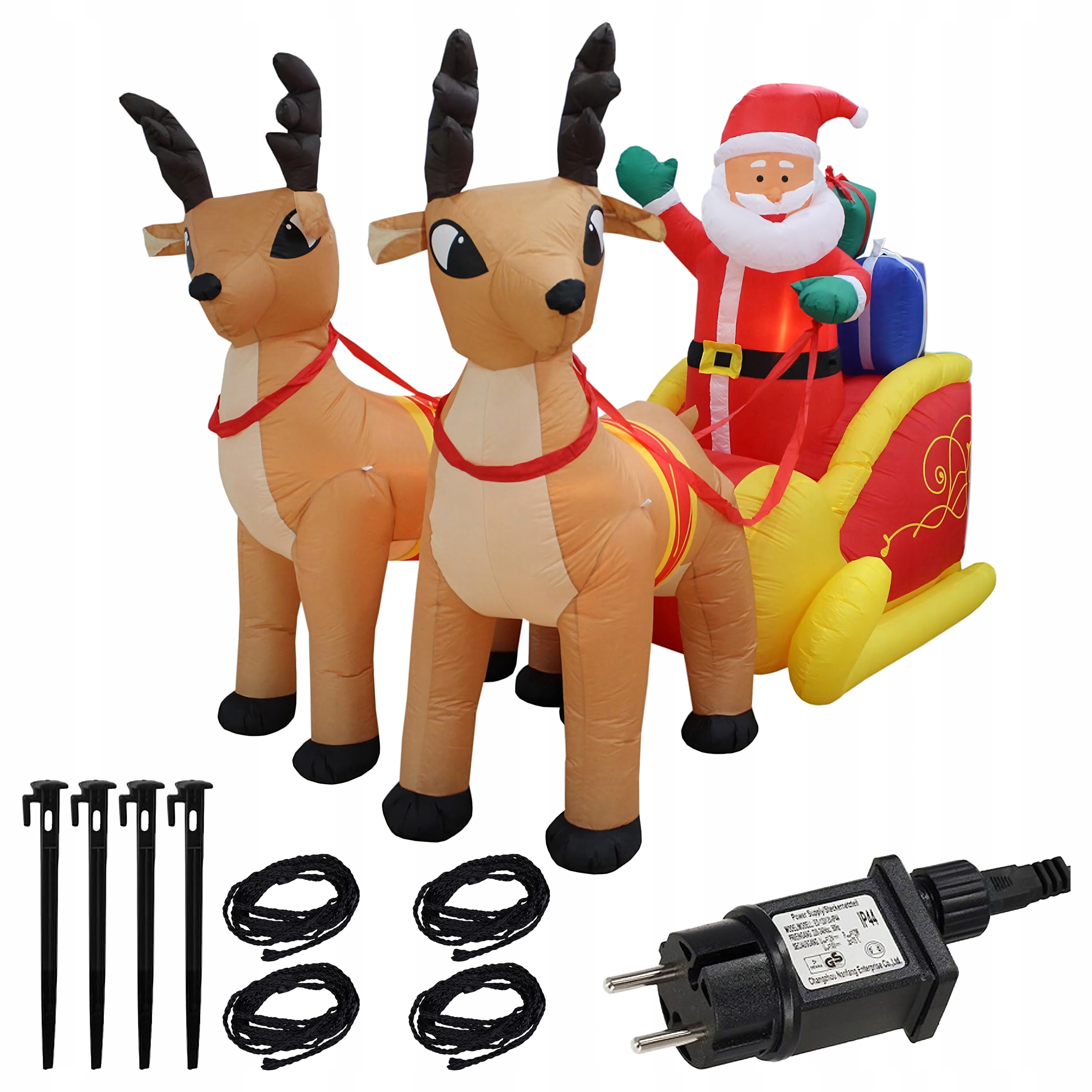 Nafukovací Mikuláš 2.2 m na saních Sobí Vánoční ozdoba Velká dekorace