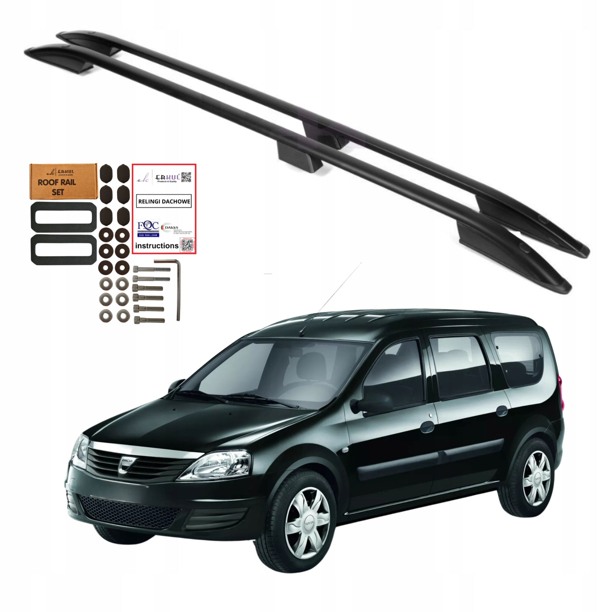 Střešní lišty Dacia Logan MCV Mk1 od roku 2007 do roku 2013 Černé Pevné Odolné