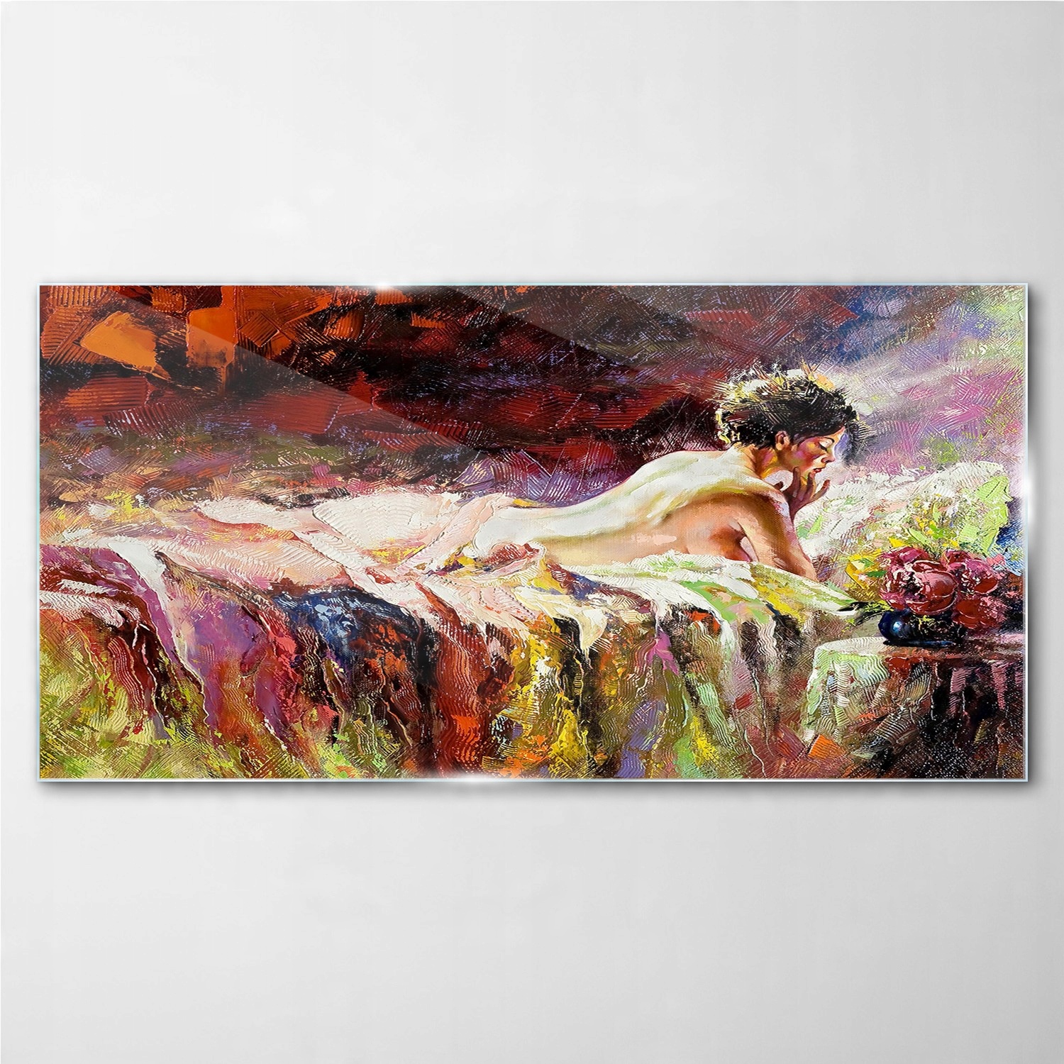 

Foto-obraz szklany Łóżko kobiety kwiaty 100x50 cm