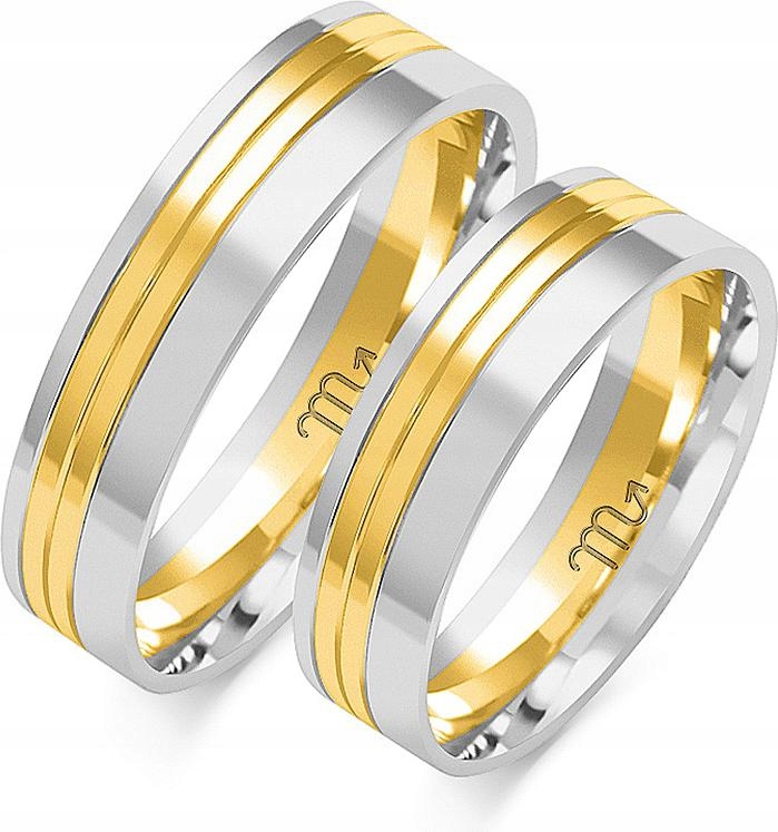 Snubní prsten z bílého zlata 14K 585 r 26 27 28 dvoubarevný, dva odstíny