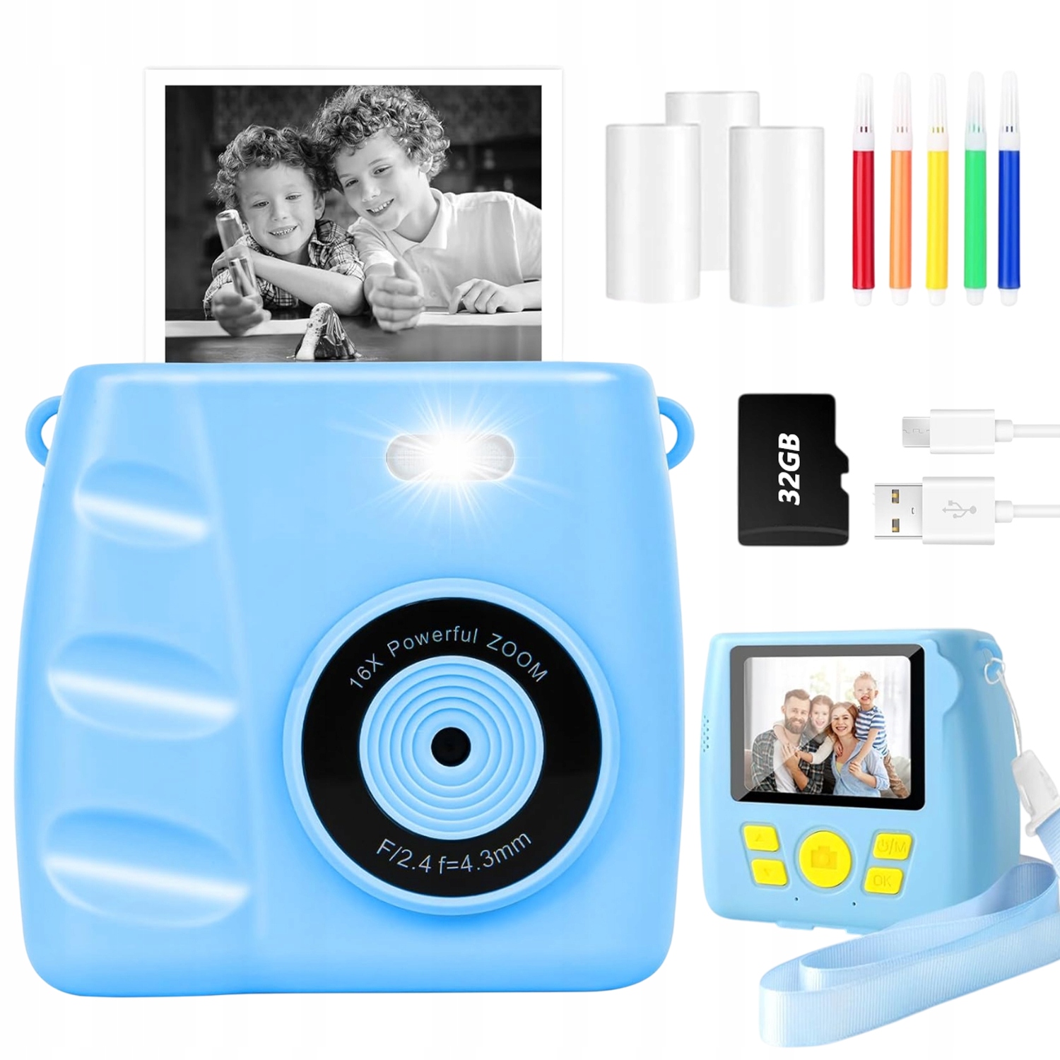 Digitální Fotoaparát Hd Pro Děti Okamžitý S 3 Rolemi Tiskového Papíru