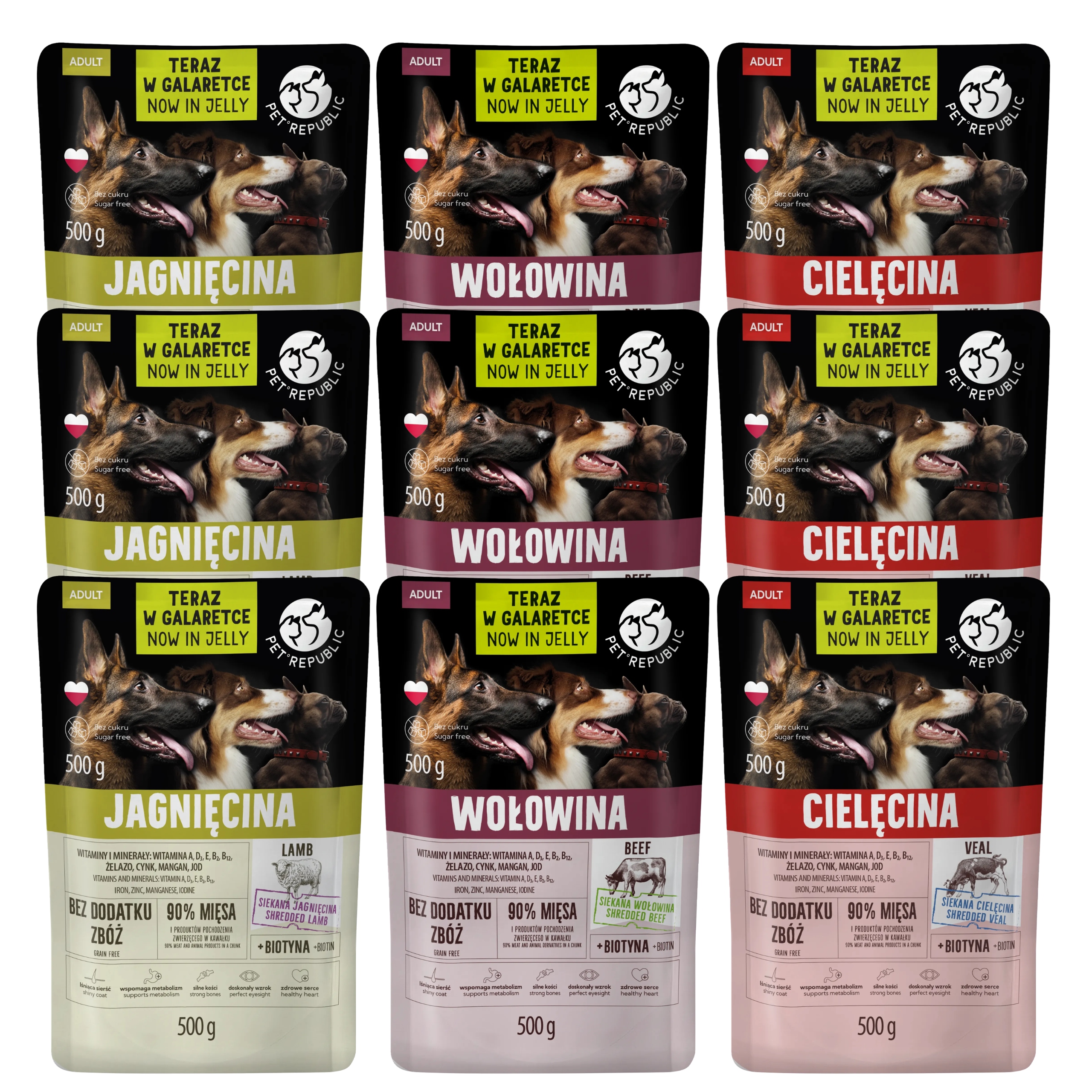 Levně Pet Republic krmivo pro psy s mix chutí v želé 9 x 500 g