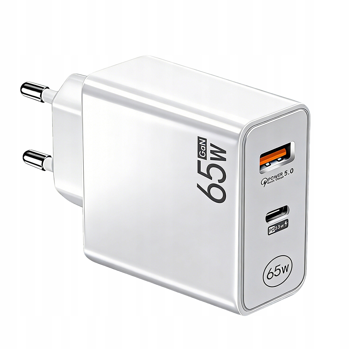 Ładowarka Usb Sieciowa Pd 65W GaN 1x Usb-c 1x Usb-a Biała