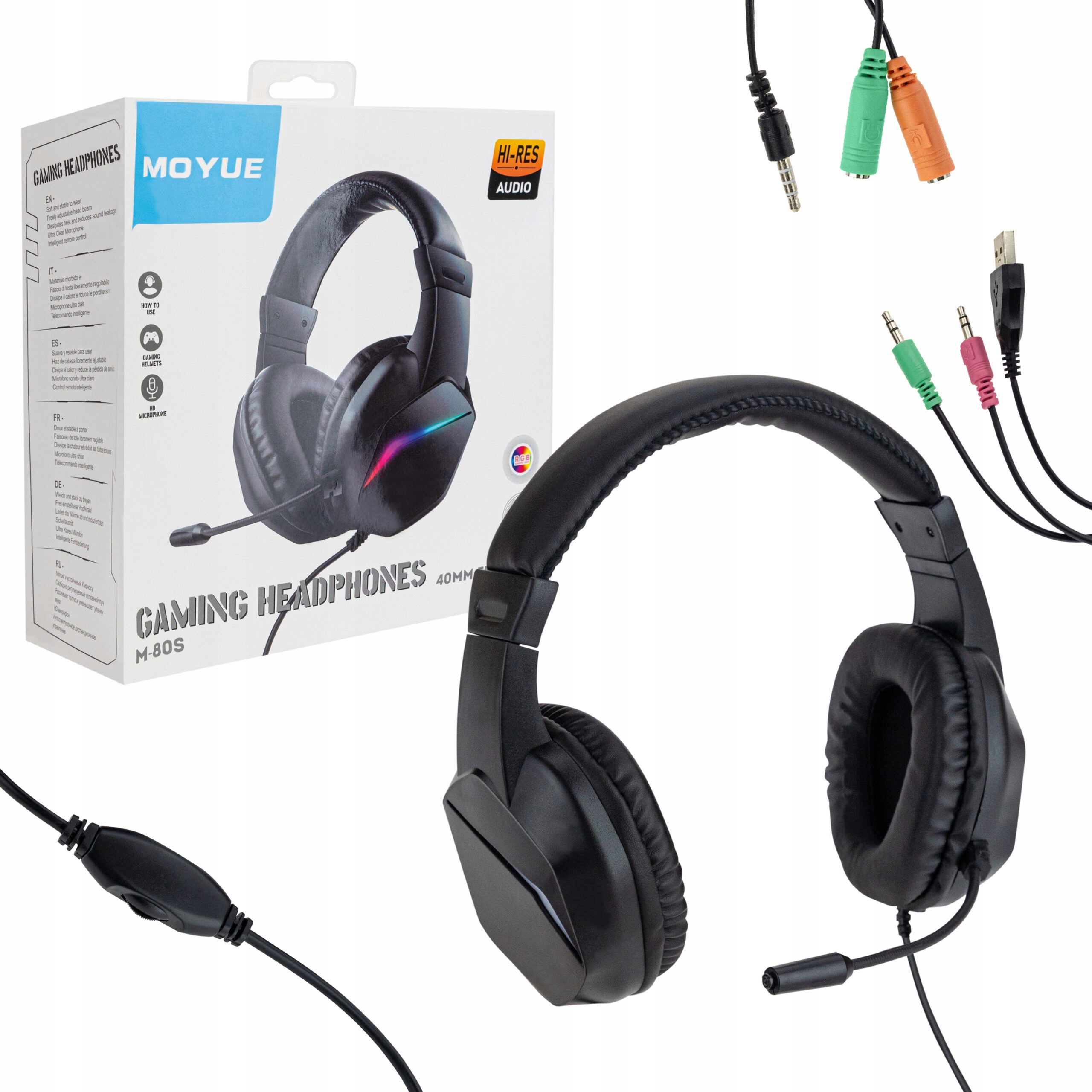 SŁUCHAWKI GAMINGOWE dla GRACZY RGB z MIKROFONEM NAUSZNE PODŚWIETLANE Kod producenta 5903968680251