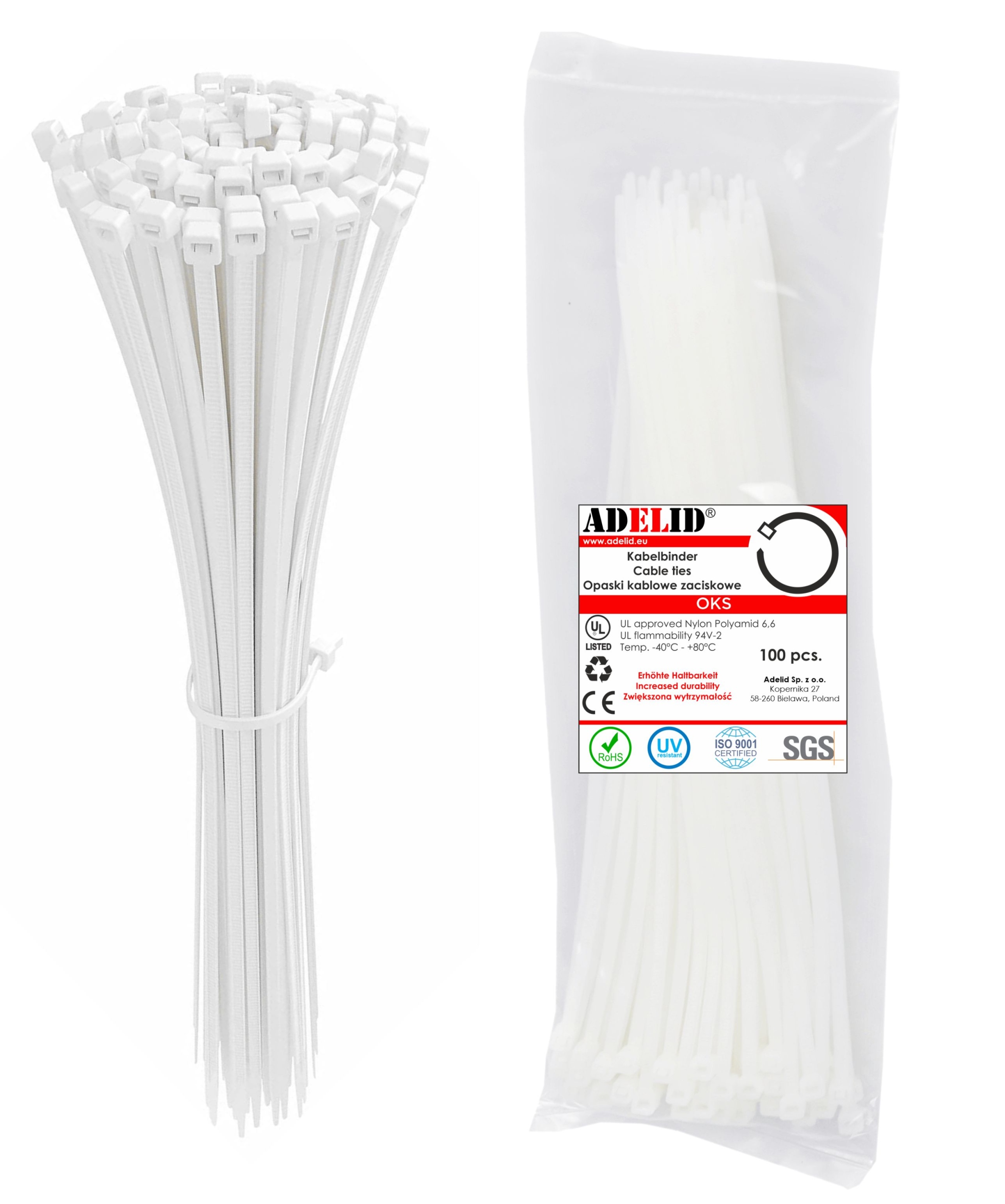 MOCNE OPASKI ZACISKOWE KABLOWE TRYTKI BIAŁE TAŚMA 3,6x200 100 SZT Kod producenta OKS-3,6X200-WHITE TRYTYTKI