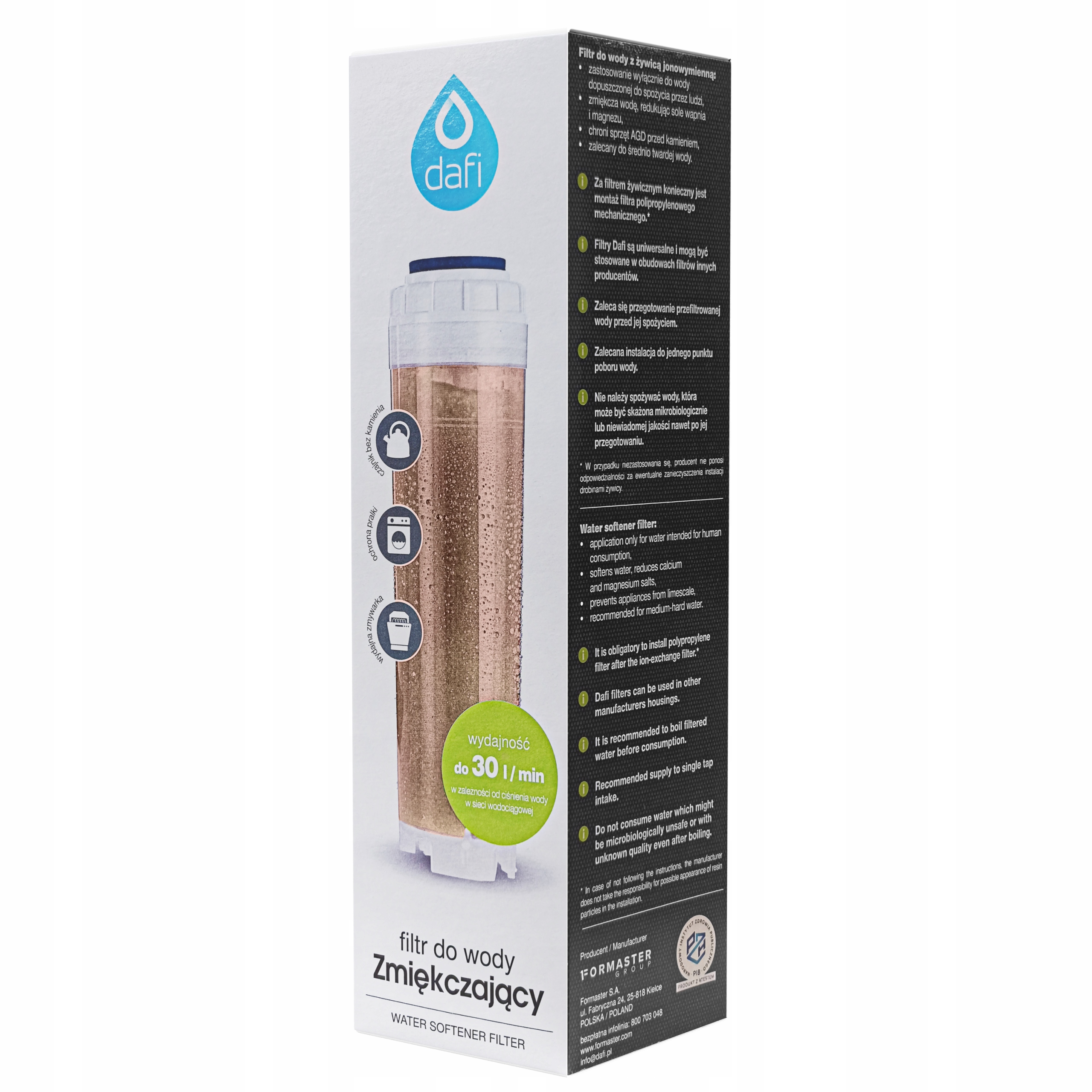 WKŁAD FILTR WODY ŻYWICZNY DAFI ŻYWICA JONOWYMIENNA
