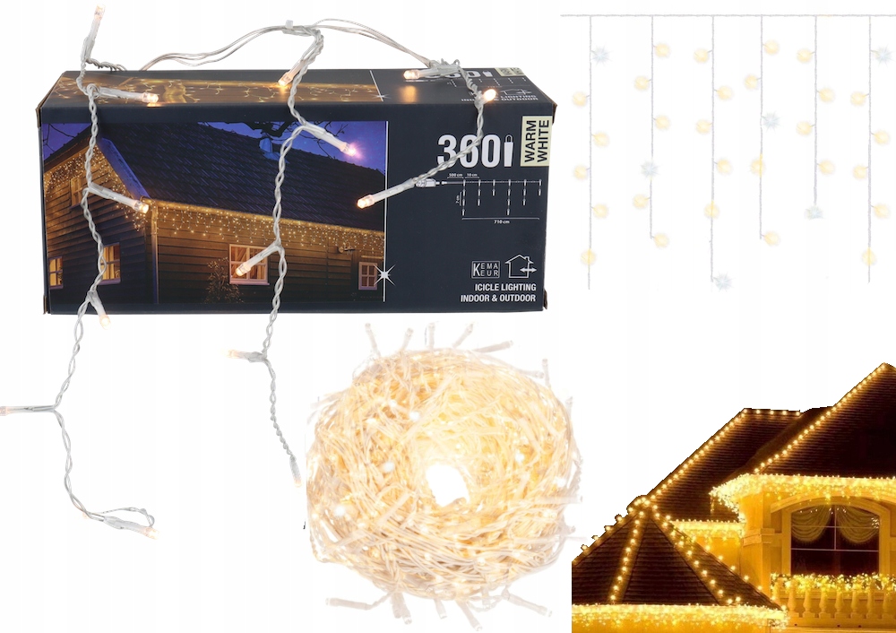 KURTYNA ŚWIĄTECZNA GIRLANDA SOPLE 360 LED