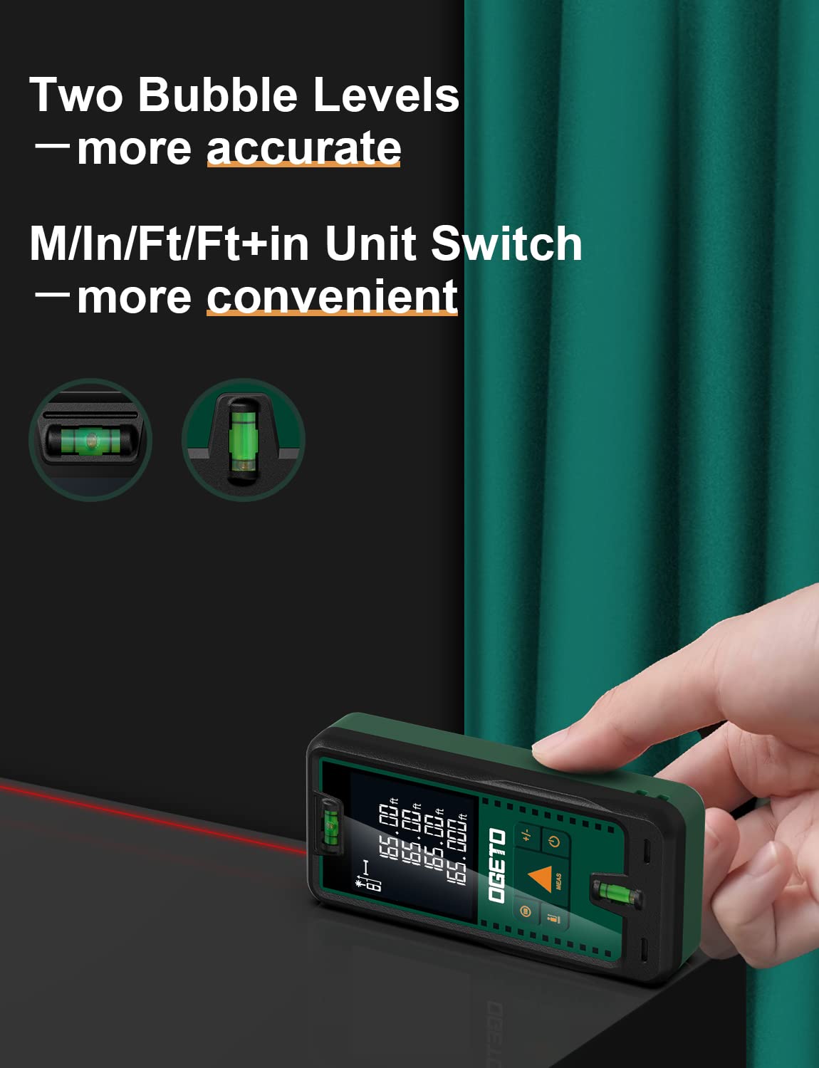 OGETO Dalmierz Laserowy 50m LCD Pomiar Odległości Powierzchni Objętości — miniatura 3