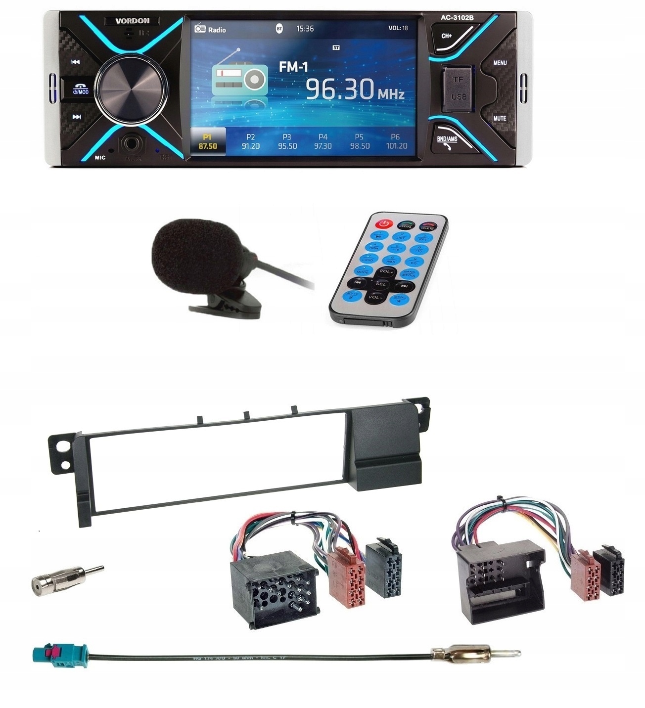 Autorádio Vordon AC-3102B LCD Bluetooth Usb MP3 Aux Bmw 3 E46