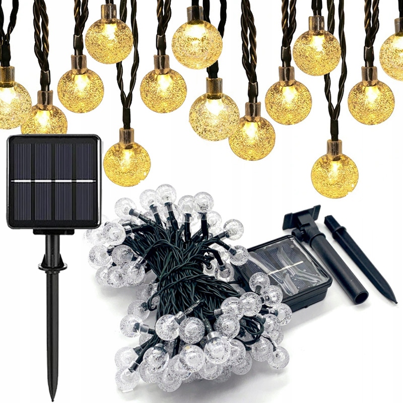 GIRLANDA LAMPKI OGRODOWE SOLARNE 100 LED KULKI 12M