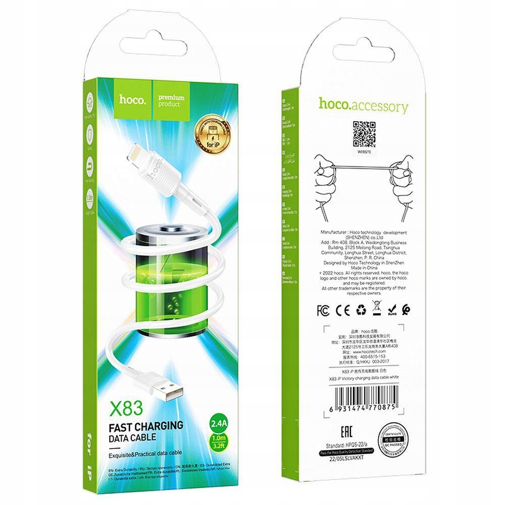 Hoco Kabel Usb Do Iphone do Lightning 8-Pin 2,4A Victory X83 1M Biały