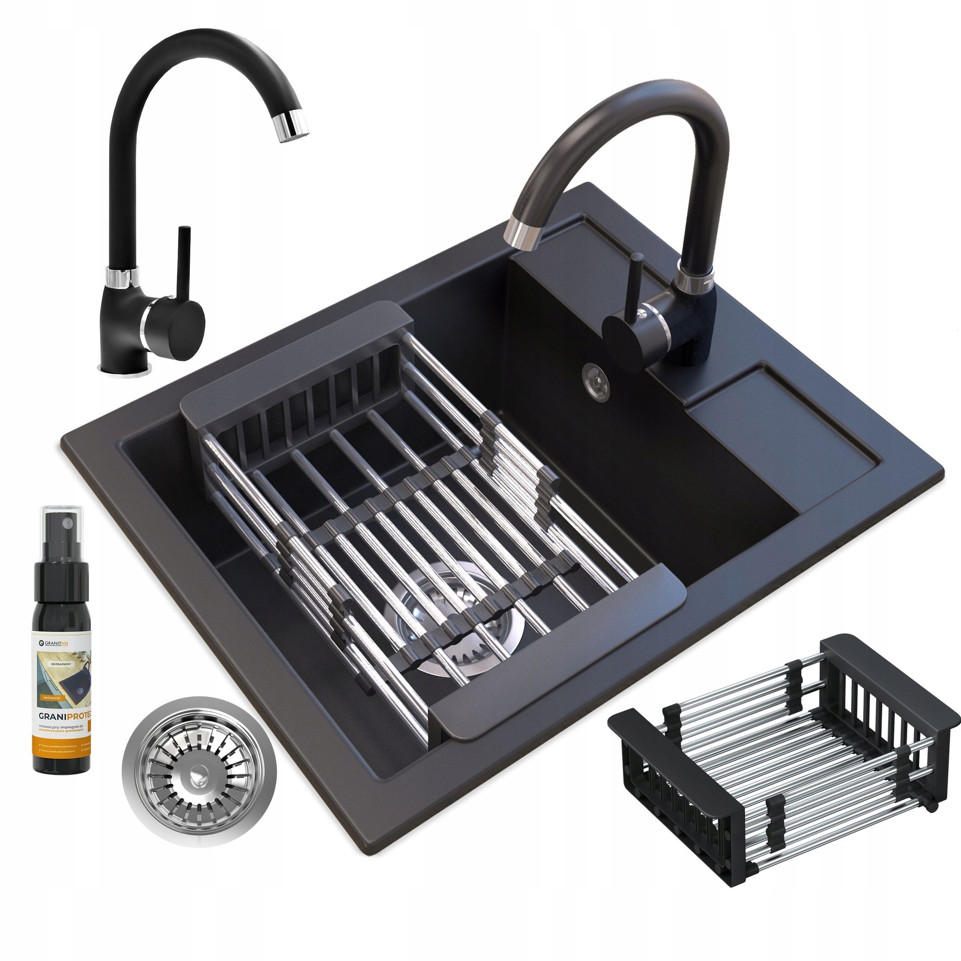 

Zlew Granitowy Czarny Zestaw Kran Syfon Ociekarka