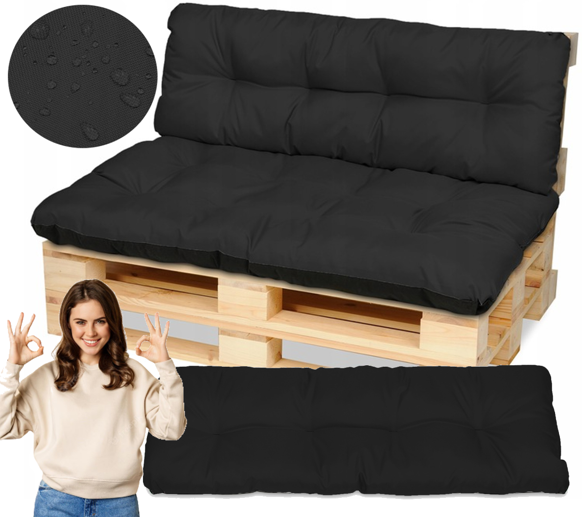 Polštáře na nábytek z palet, lavička 120x80+120x38 černá